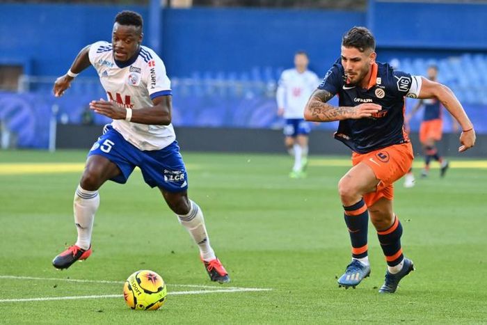 Algerian forward Andy Delort (right) scored twice in  Montpellier's 4-3 win over Strasbourg