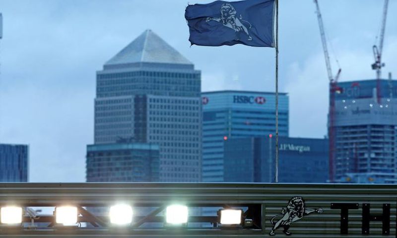 A flag flies above The Den stadium in south London