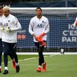 Donnarumma (right) with Navas (second left) at PSG training on Thursday
