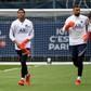 Donnarumma (right) with Navas (second left) at PSG training on Thursday