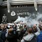 Newcastle fans outside St James' Park after the club's recent takeover