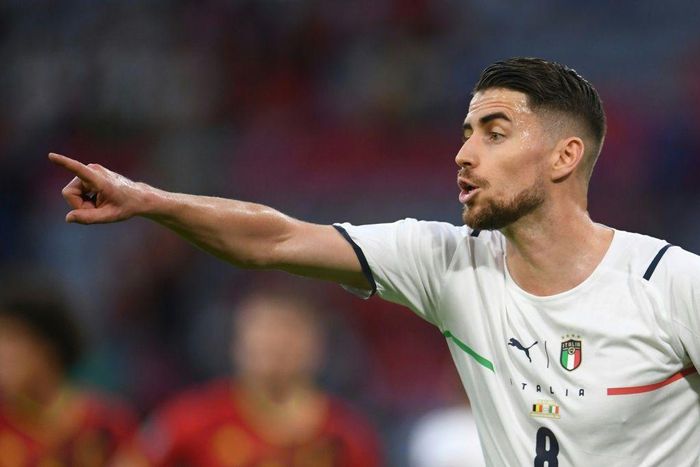 Italy midfielder Jorginho directs play against Belgium
