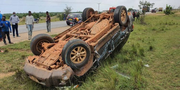 The wrecked car of South Dayi MP, Rockson Dafeamekpor