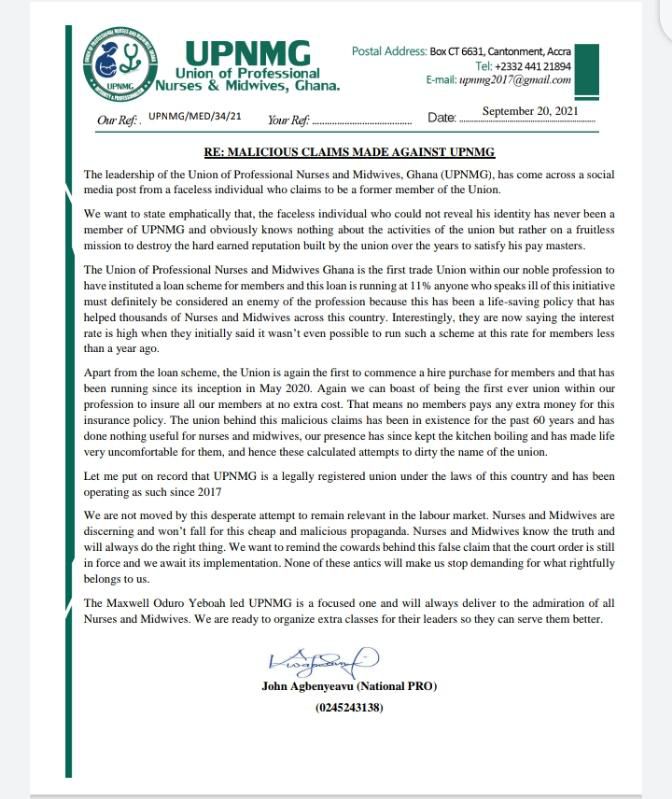 Statement from UPNMG