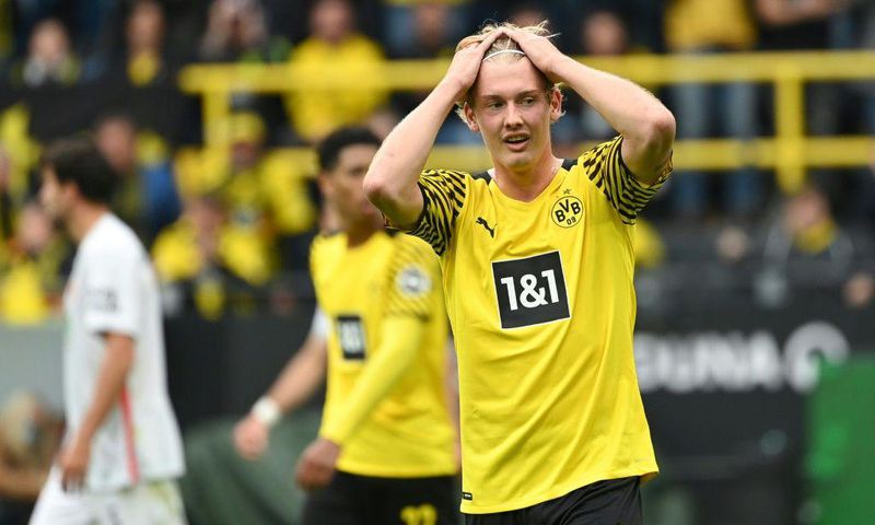 Germany forward Julian Brandt celebrates scoring Borussia Dortmund's winning goal on Saturday