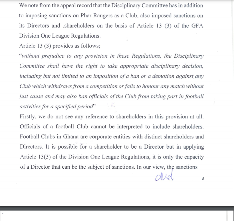 Ruling by Appeals Committee of GFA