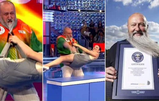 Man sets Guinness World Record after lifting a woman weighing 63.80kg with his beard (video)