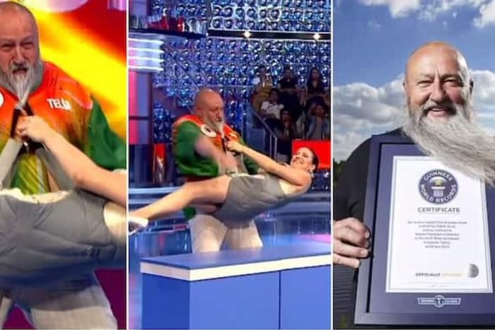 Man sets Guinness World Record after lifting a woman weighing 63.80kg with his beard (video)