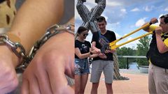 Couple who chained their hands together to avoid breakup has finally done it