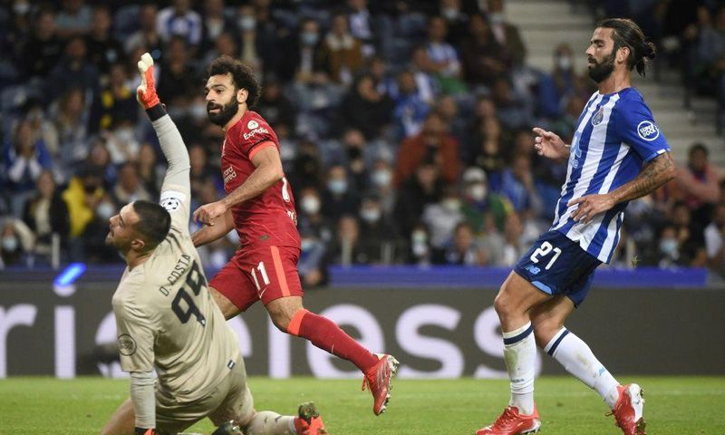 Liverpool forward Mohamed Salah scores against Porto