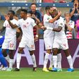 Canadian players celebrate a goal in their 4-1 victory over Martinique in the CONCACAF Gold Cup