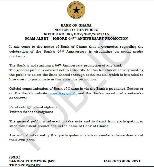 BoG is not running a 64th anniversary promo