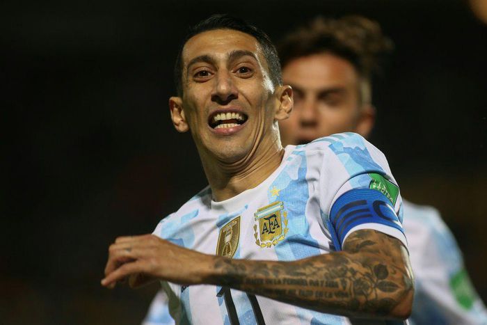 Angel Di Maria celebrates after scoring the only goal of the game against Uruguay that pushed Argentina closer to qualifying for the World Cup