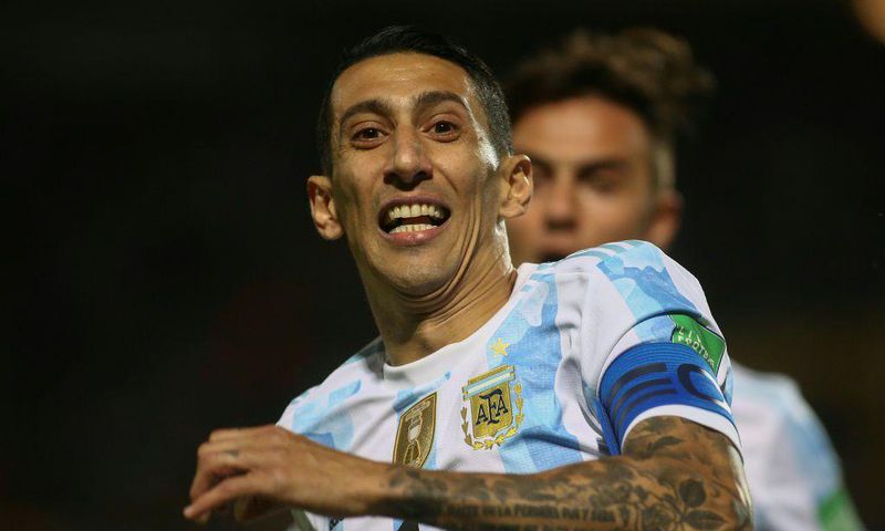 Angel Di Maria celebrates after scoring the only goal of the game against Uruguay that pushed Argentina closer to qualifying for the World Cup