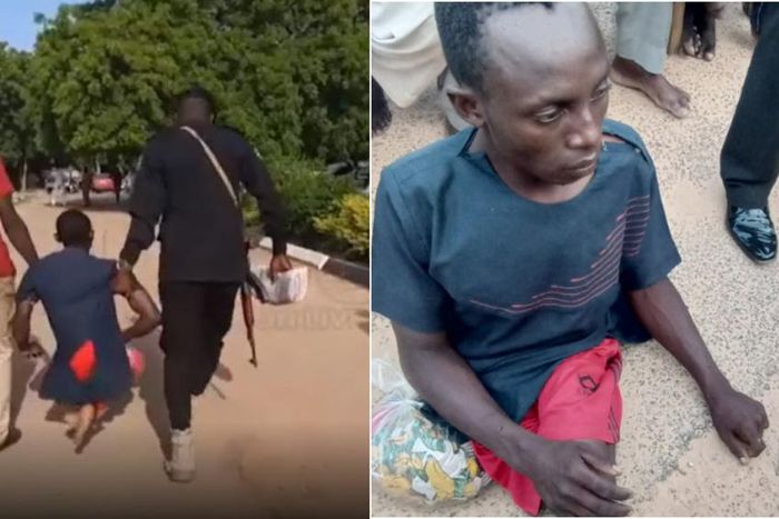 Police arrest physically challenged kidnapper crawling on his knees & buttocks (video)