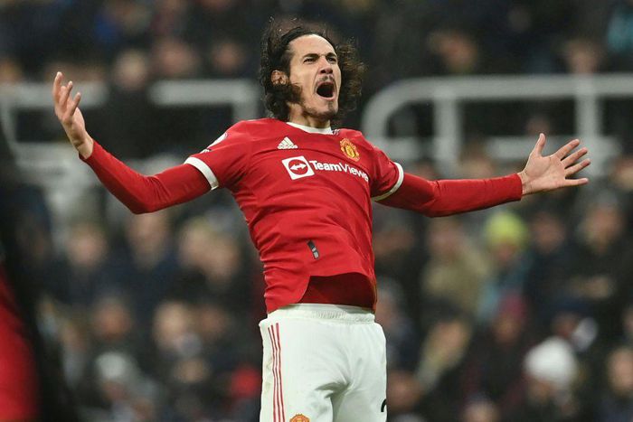 Manchester United striker Edinson Cavani celebrates after scoring at Newcastle