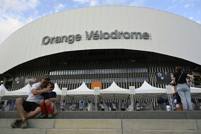 Happy to be back: supporters take a 'selfie' before a friendly between Marseille and Villarreal which served as a Velodrome stadium test event