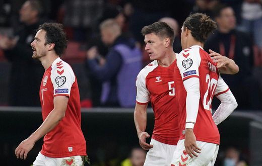 Joakim Maehle (centre) scored the crucial goal for Denmark