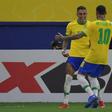 Raphinha (left) celebrates with Neymar after scoring his first goal for Brazil in a 4-1 World Cup qualifier thrashing of Uruguay