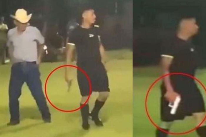 Chaos at football match as referee pulls out gun claiming self-defense