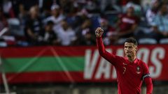 On target: Cristiano Ronaldo celebrates after scoring against Qatar