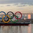 The Olympic rings in Tokyo Bay.