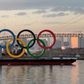 The Olympic rings in Tokyo Bay.