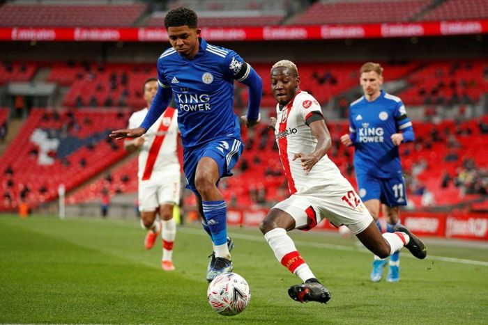 Mali star Moussa Djenepo (R) playing for Southampton against Leicester City in an FA Cup semi-final this year