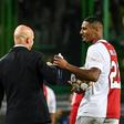 Ajax coach Erik ten Hag with Sebastien Haller after the Dutch club beat Sporting in Lisbon in September
