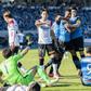 Kawasaki Frontale's Jesiel (C) celebrates after scoring a goal during the J-League football match between Kawasaki Frontale and Urawa Reds in Kawasaki
