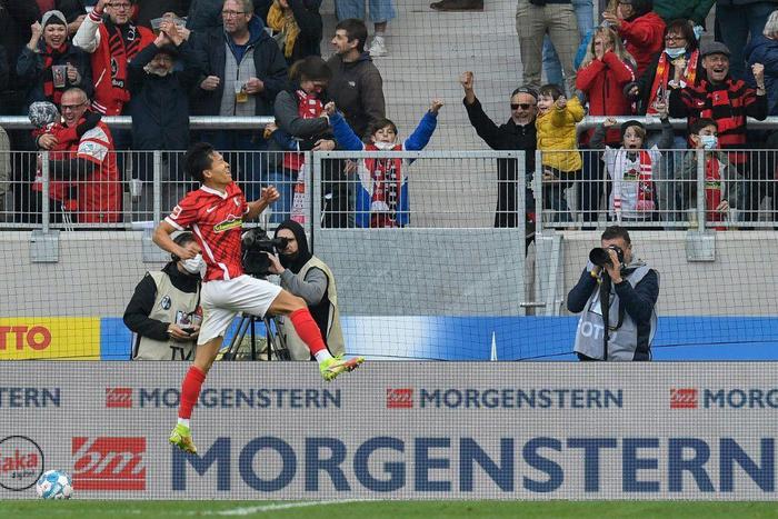 Freiburg's South Korean midfielder Jeong Woo-yeong celebrates scoring against RB Leipzig last month