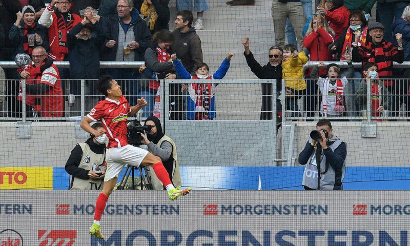 Freiburg's South Korean midfielder Jeong Woo-yeong celebrates scoring against RB Leipzig last month