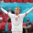 Danish delight: Kasper Dolberg scored twice against Wales in the last 16 of Euro 2020