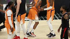 Patrick Beverley, back left, was issued a one-game ban by the NBA on Saturday for shoving Chris Paul in the fourth quarter of an NBA playoff game on Wednesday