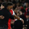 Arsenal manager Mikel Arteta hugs Pierre-Emerick Aubameyang
