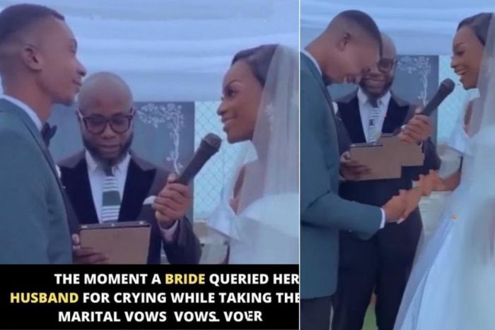 “Why are you crying?” – Bride asks groom as he cries during vow exchange (video)