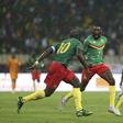 Cameroon forward Karl Toko Ekambi (C) celebrates after scoring the goal that beat the Ivory Coast on Tuesday in a World Cup qualifier in Yaounde