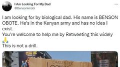 “I’m looking for my biological dad dead or alive” – Man hits town with placard