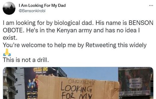 “I’m looking for my biological dad dead or alive” – Man hits town with placard