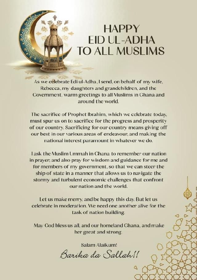 Prez. Akufo-Addo's message to Muslims across the country.