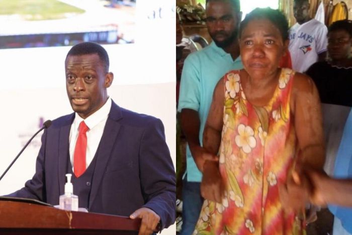 Western Region Minister, Kwabena Otchere Darko Mensah(left) and the pregnant woman