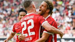 Freiburg forward Lucas Hoeler (R) celebrates his goal against Augsburg on Sunday