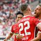 Freiburg forward Lucas Hoeler (R) celebrates his goal against Augsburg on Sunday