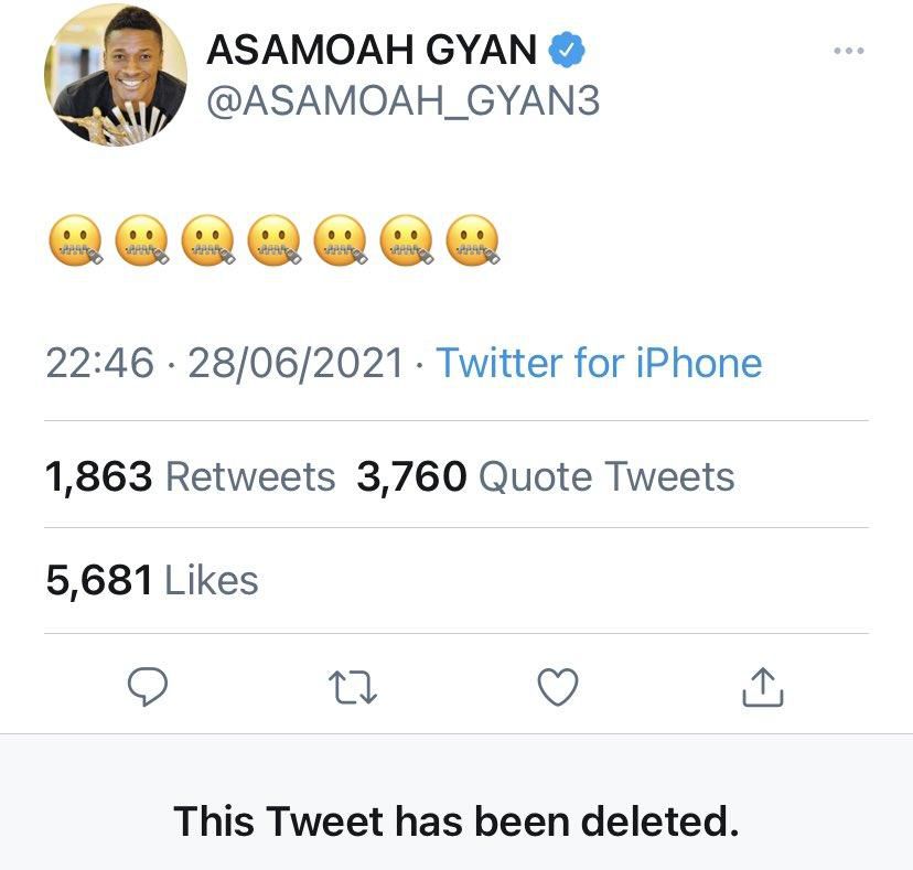 Asamoah Gyan's tweet