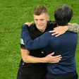 Toni Kroos hugs head coach Joachim Loew after Germany's 2-2 draw with Hungary put them in the last 16 of Euro 2020