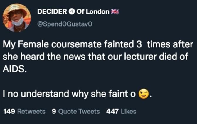 Student allegedly faints after hearing her lecturer died of HIV/AIDS