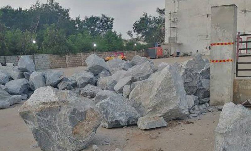 China Mall blocked with rocks