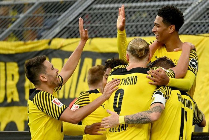 England midfielder Jude Bellingham (R) has two goals and four assists from nine Dortmund games this season