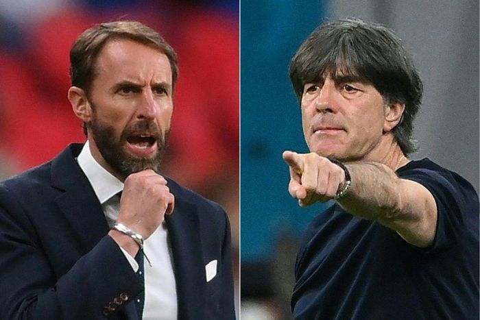 England manager Gareth Southgate (L) and Germany boss Joachim Loew