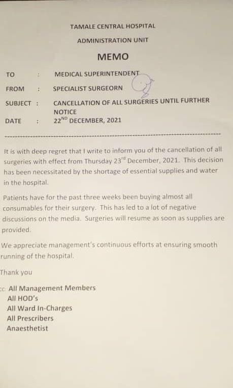 Tamale Central Hospital memo